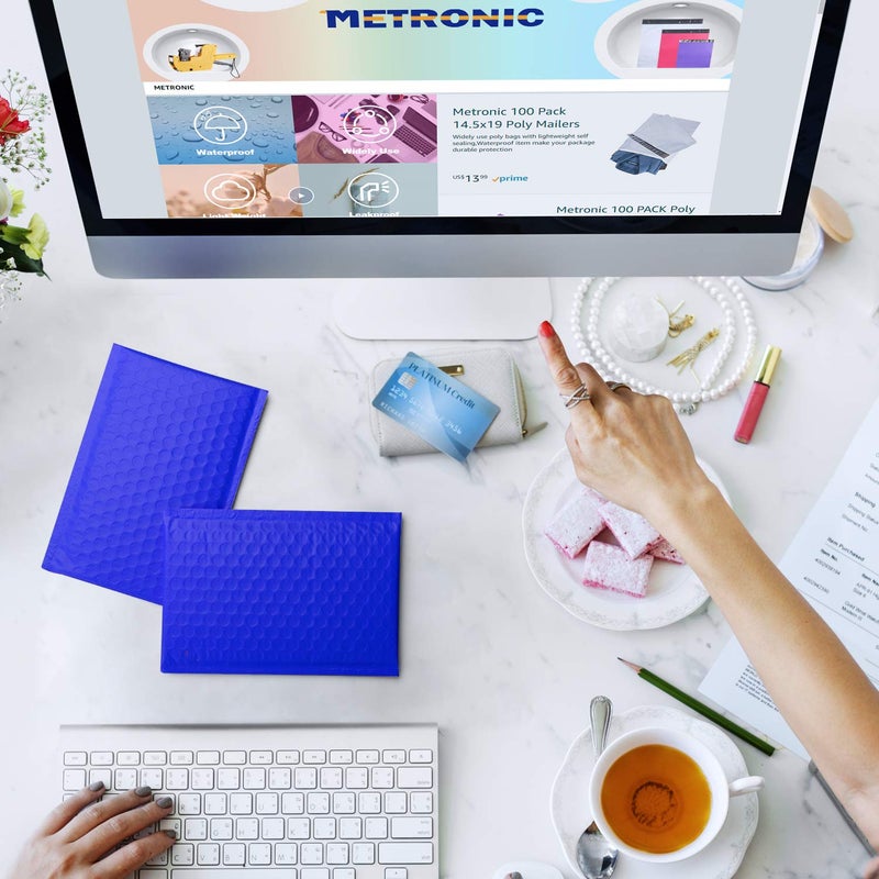 Metronic 4x8 Bubble Mailer 50 Pack Royal Blue, Cushioning Padded Envelopes, Self Seal Adhesive Shipping Bags, Waterproof Padded Envelopes for Small Business, Cards, Bubble Mailers Usable Size 4x7 - Image 5